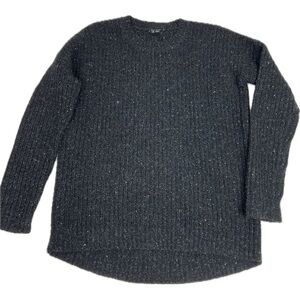 Theory Clancia Wool Marbled Charcoal Gray and Black Crewneck Sweater Siz…